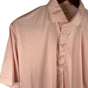 Collars & Co. Men’s M Dress Collar Polo Shirt Orange Windowpane Performance EUC